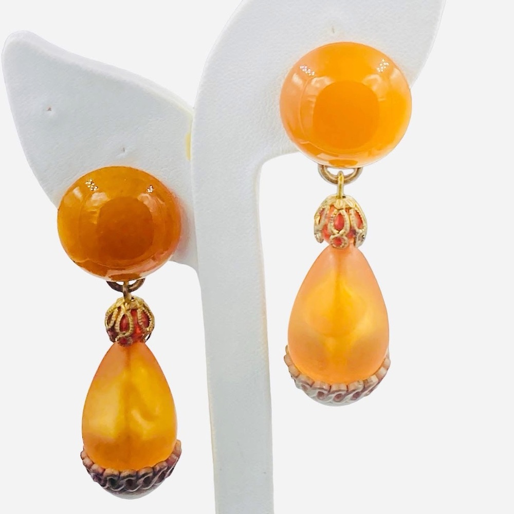 Vintage Italian Butterscotch Lucite Shoulder Duster Drop Earrings